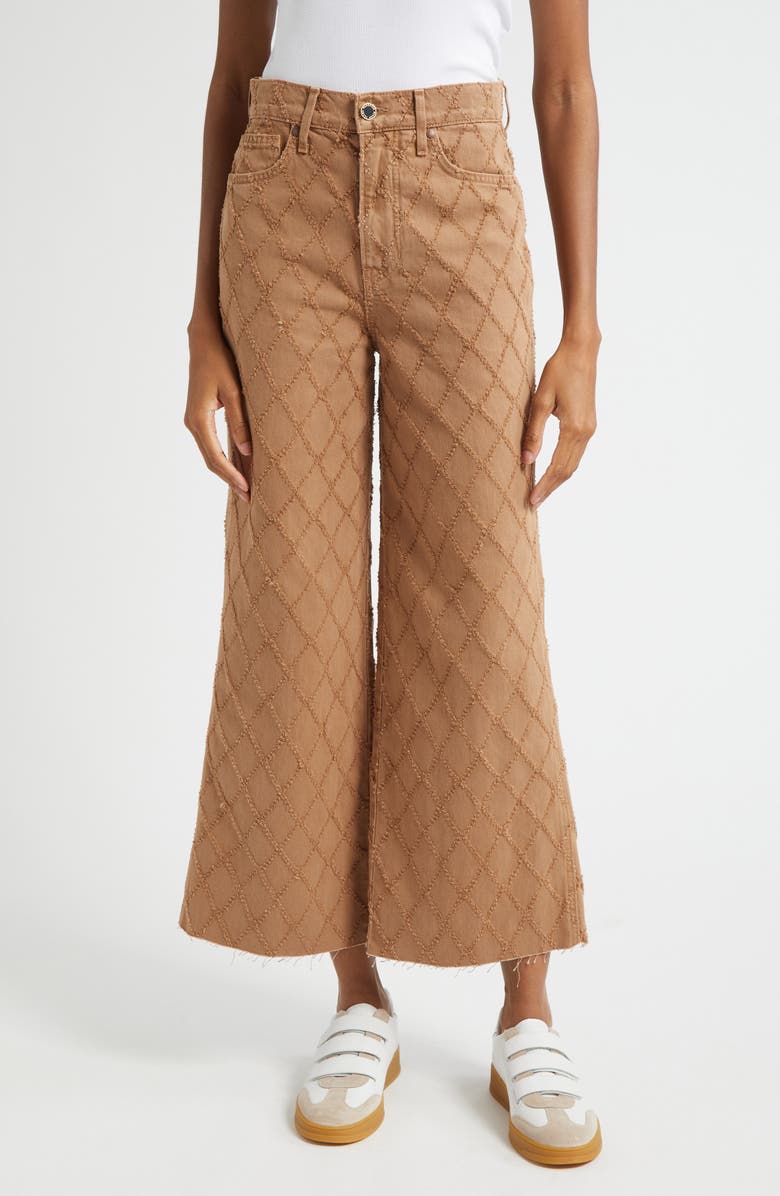 Veronica Beard High Waist Diamond Jacquard Crop Wide Leg Jeans, Main, color, Hazelnut Stone