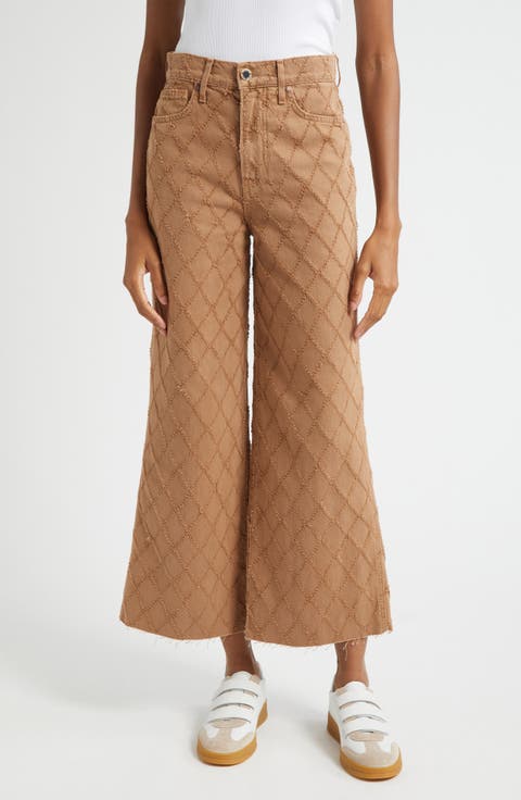 High Waist Diamond Jacquard Crop Wide Leg Jeans (Hazelnut Stone)