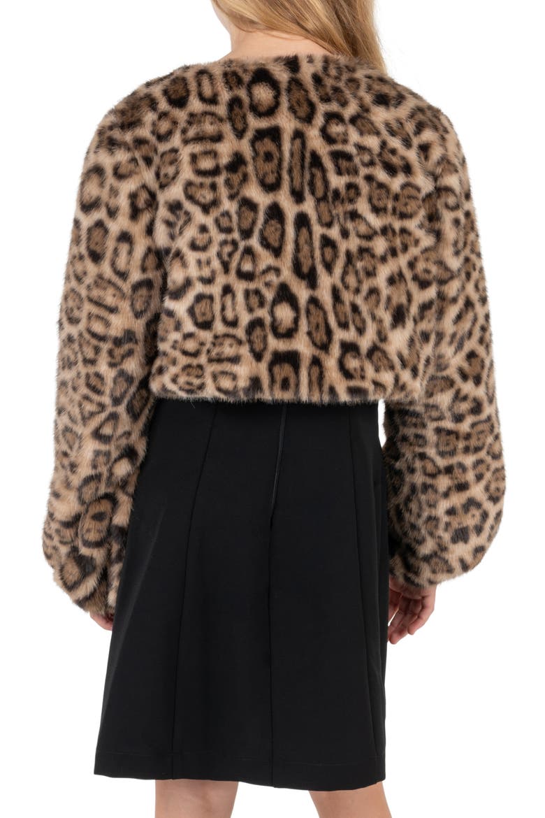 Kids' Faux Fur Leopard Print Jacket, Alternate, color, BROWN
