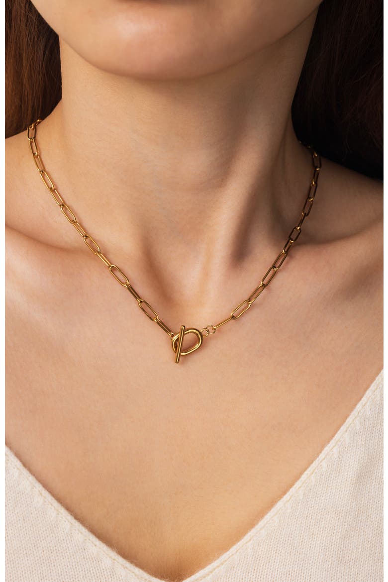 Toggle Clasp Paperclip Chain Necklace, Alternate, color, Gold