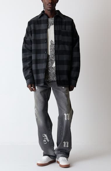 【PALM ANGELS】denim baggy-fit oversized ジーンズ Palm Angels Baggy jeans with jungle insert | TheDoubleF