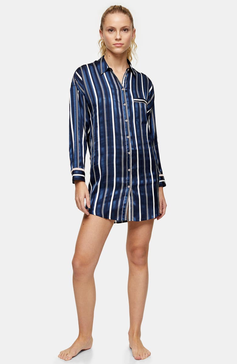 Topshop Stripe Satin Pajama Shirt, Alternate, color,