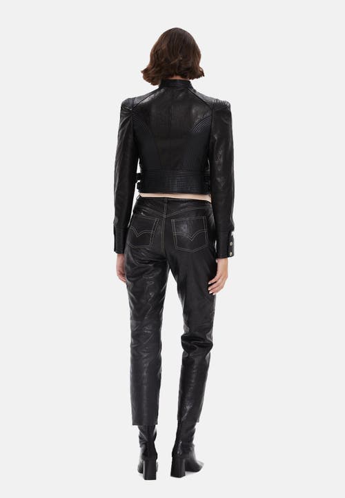 Furniq Uk Leather Fashion Biker Jacket In Black