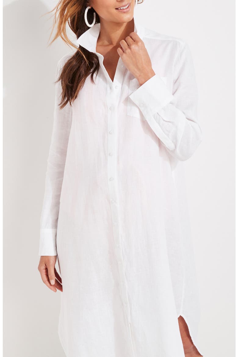 Breezy Linen Cover-Up, Alternate, color, WHITE CAP