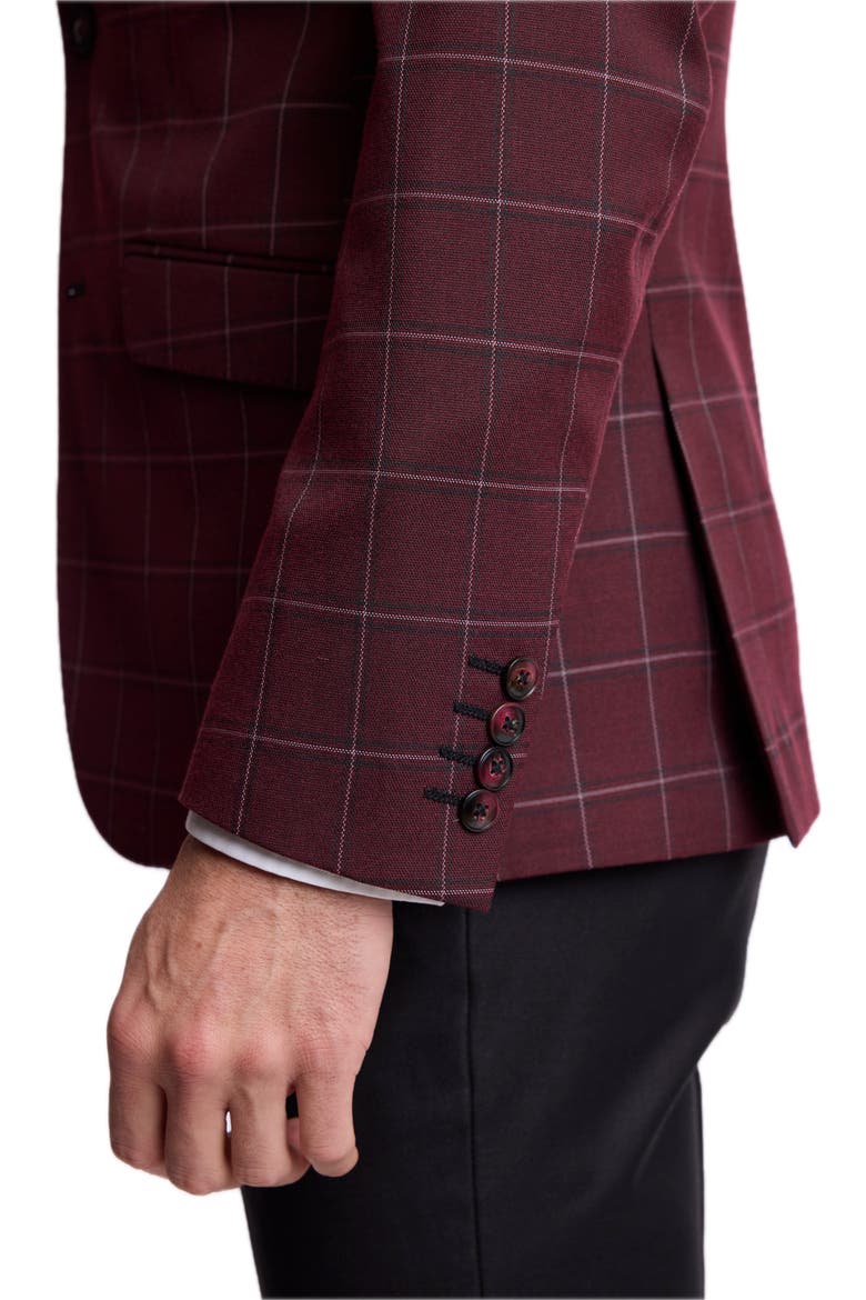 Ashton Slim Fit Peak Lapel Suit Jacket, Alternate, color, DARK BURGUNDY WINDOWPANE