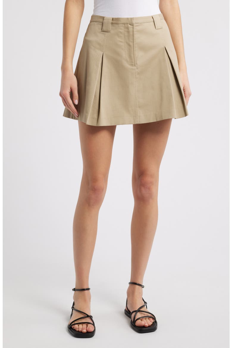 Alfie Pleated A-Line Mini Skort, Main, color, TAUPE