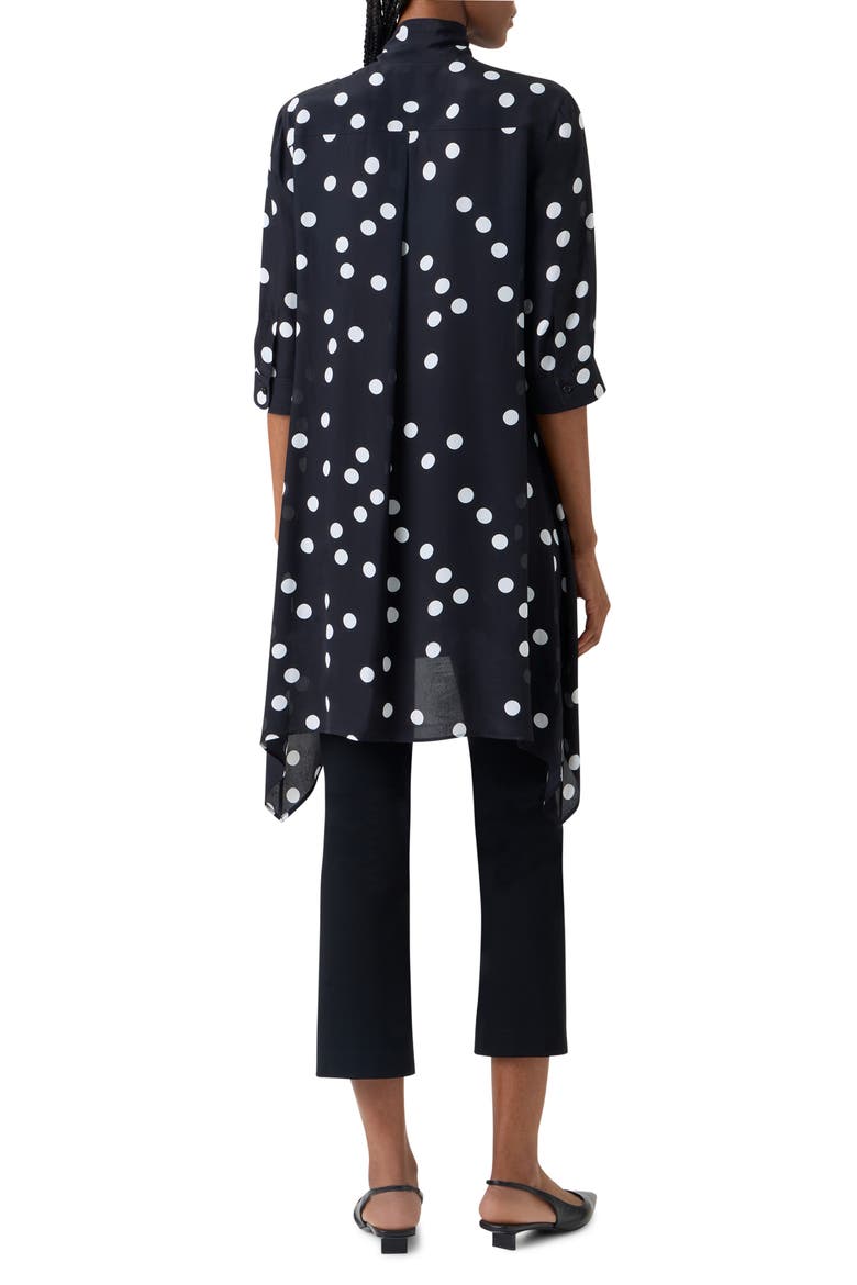 Polka Dot Asymmetric Silk Tunic, Alternate, color, BLACK-CREAM