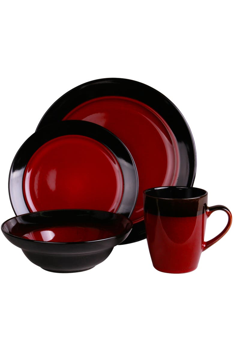 Elama Tanizia 16 Piece High Gloss Dinnerware Set, Alternate, color, Red