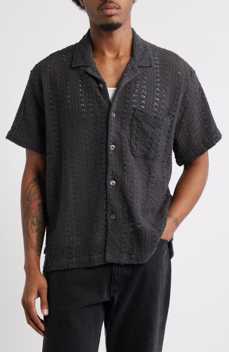 Obey Harison Open Weave Camp Shirt, Main, color, Black
