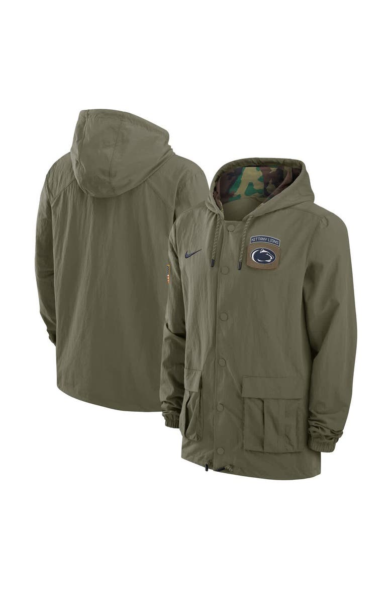 Men's Nike Olive Penn State Nittany Lions 2024 Military Appreciation Full-Snap Hoodie Military Jacket, Main, color, Olive