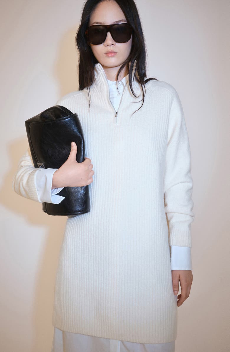 MANGO Quarter Zip Rib Sweater Dress, Alternate, color,