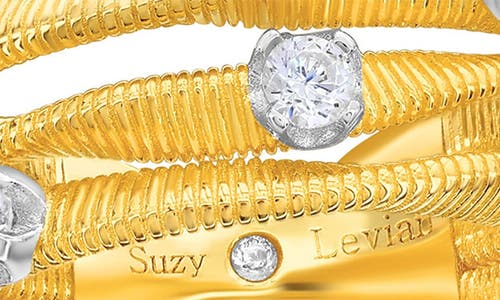 Suzy Levian The Golden Helix Yellow Sterling Silver White Cubic Zirconia Coil Three Row Twisted Ring In Gold