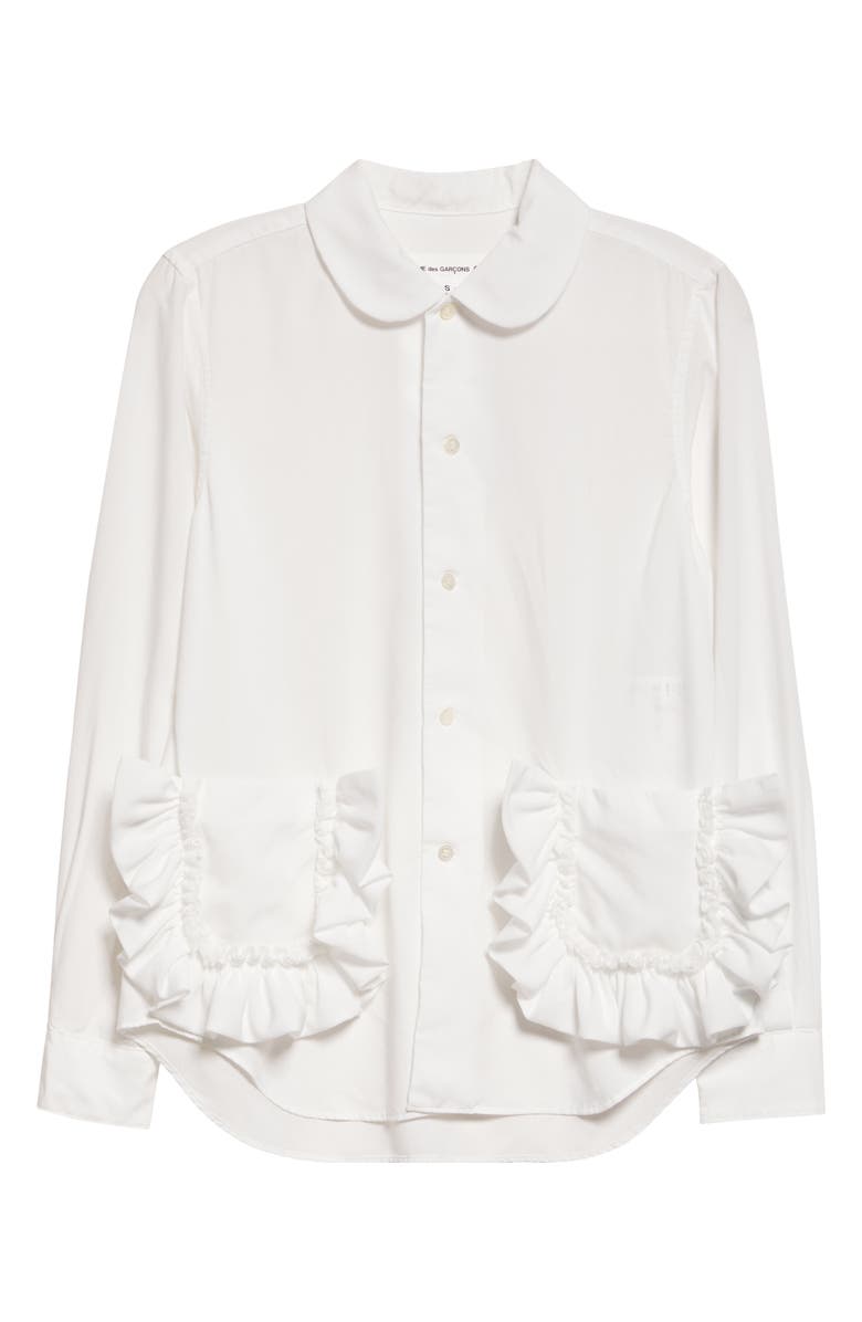 Comme des Garçons Girl Ruffle Pocket Broadcloth Button-Up Shirt, Alternate, color, White
