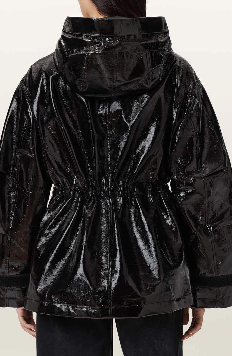 AllSaints Kelsie Shine Hooded Faux Leather Jacket, Alternate, color, Black