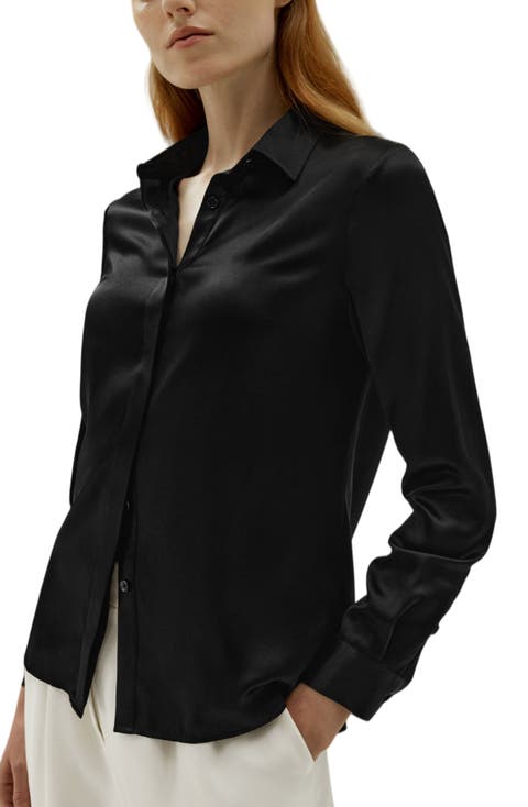 Women's Basic Concealed Placket Silk Shirt
