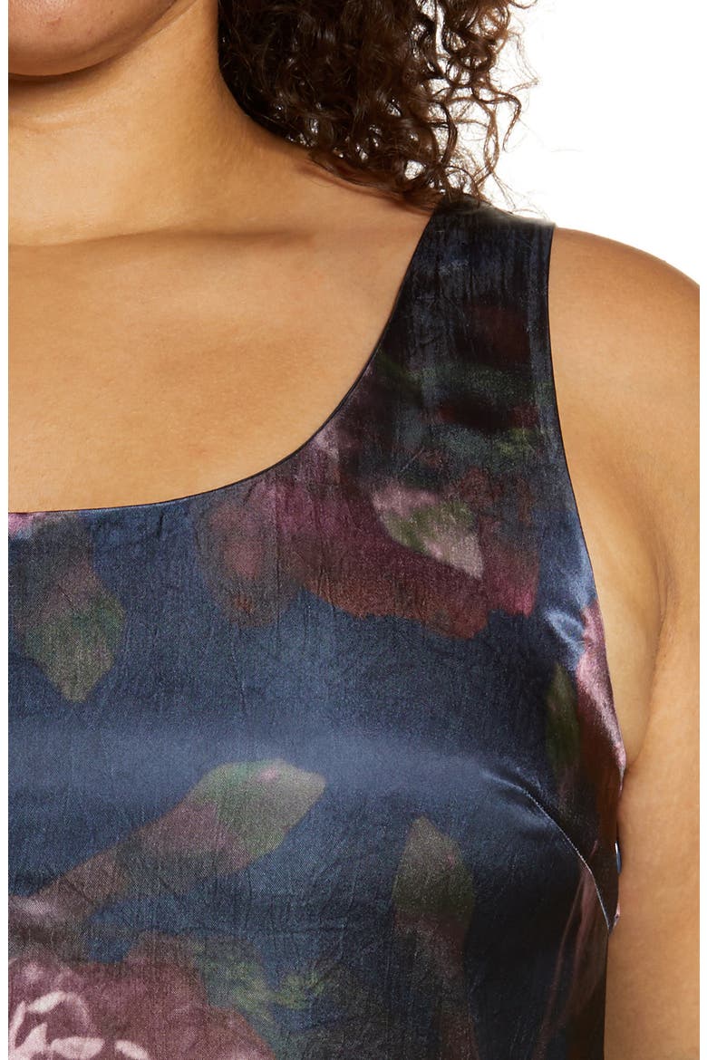Night Garden Floral Square Neck Satin Dress, Alternate, color, BLACK