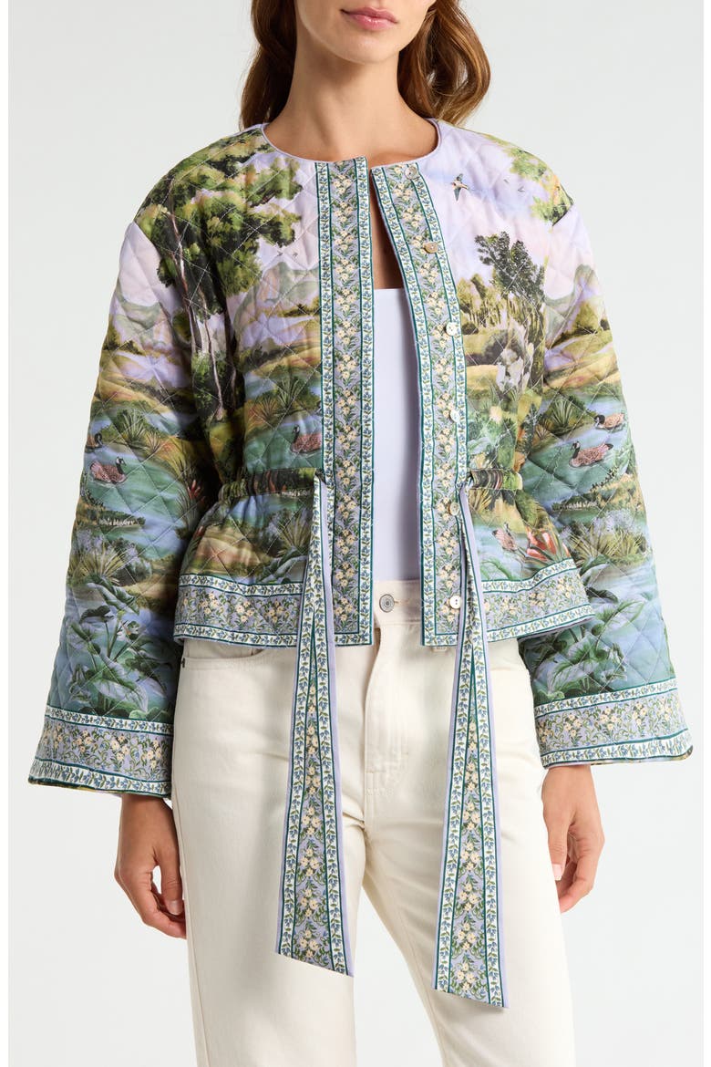 Countryside Landscape Quilted Cotton Jacket, Alternate, color, GREEN