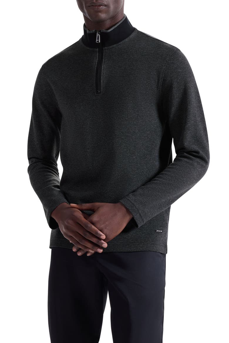 Quarter Zip Cotton Blend Piqué Pullover, Main, color, BLACK