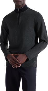 Bugatchi Quarter Zip Cotton Blend Piqué Pullover