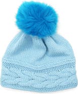 Portolano Cable Knit Faux Fur Pompom Beanie