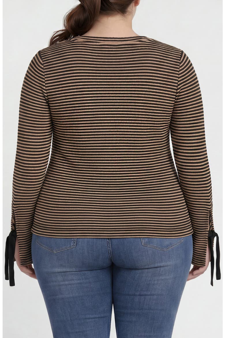 Striped V-Neck Top, Alternate, color, TAN/ BLACK STRPE