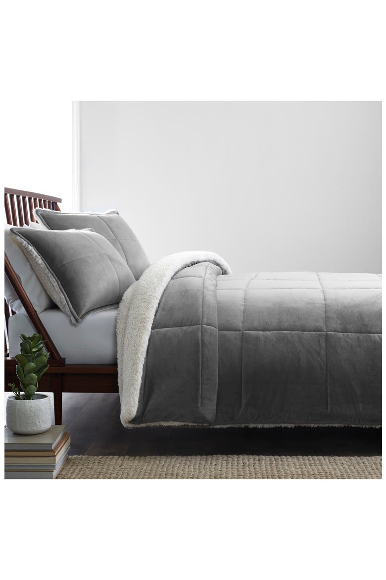 Blissful Reversible Quilted Fleece Comforter & Sham Set, Main, color, SEAL