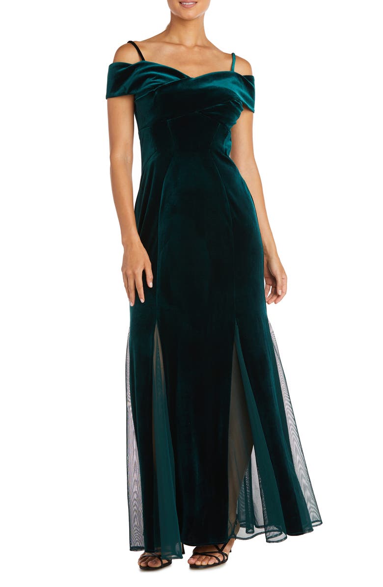 Nightway Cold Shoulder Stretch Velvet Gown, Main, color, 