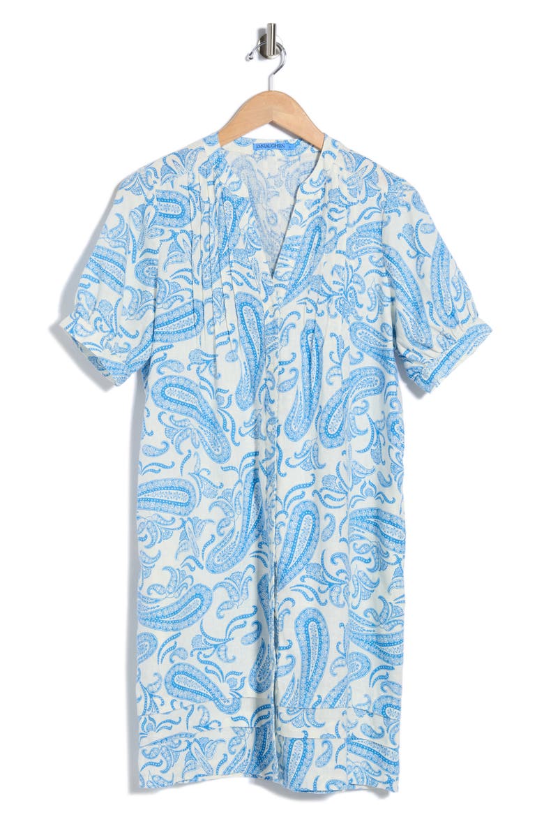 Gianna Linen Tunic Dress, Alternate, color, OFF WHITE/ BLUE