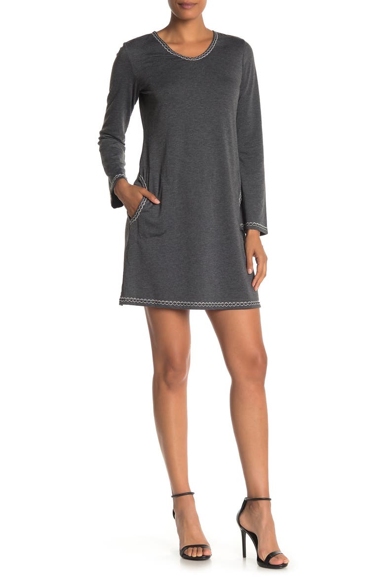 Topstitched Long Sleeve Sweater Dress, Main, color, HEATHER CHARCOAL