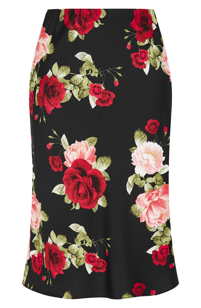 City Chic Cherie Floral Print Satin Midi Skirt, Alternate, color,