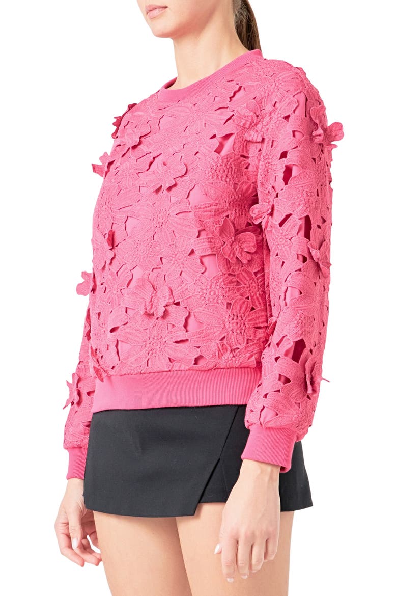 Floral Lace Sweatshirt, Alternate, color, FUCHSIA