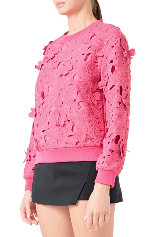 Shop Endless Rose Floral Lace Sweatshirt In Fuchsia