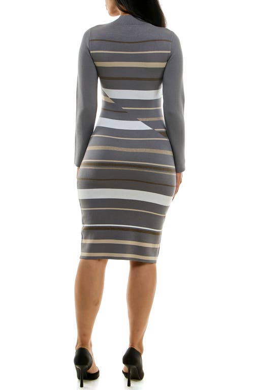 Nina Leonard Ribbed Long Sleeve Sweater Dress In Smoke Multi