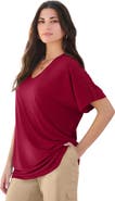 Roaman's Plus Size Lace Trimmed Textured Tee
