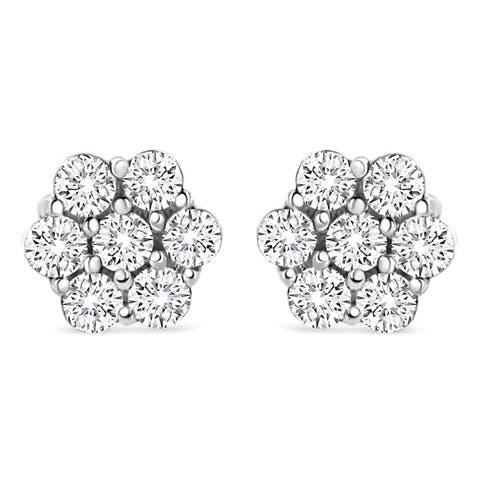 14K White Gold 1/2 Ct RoundDiamond Floral Stud Earrings