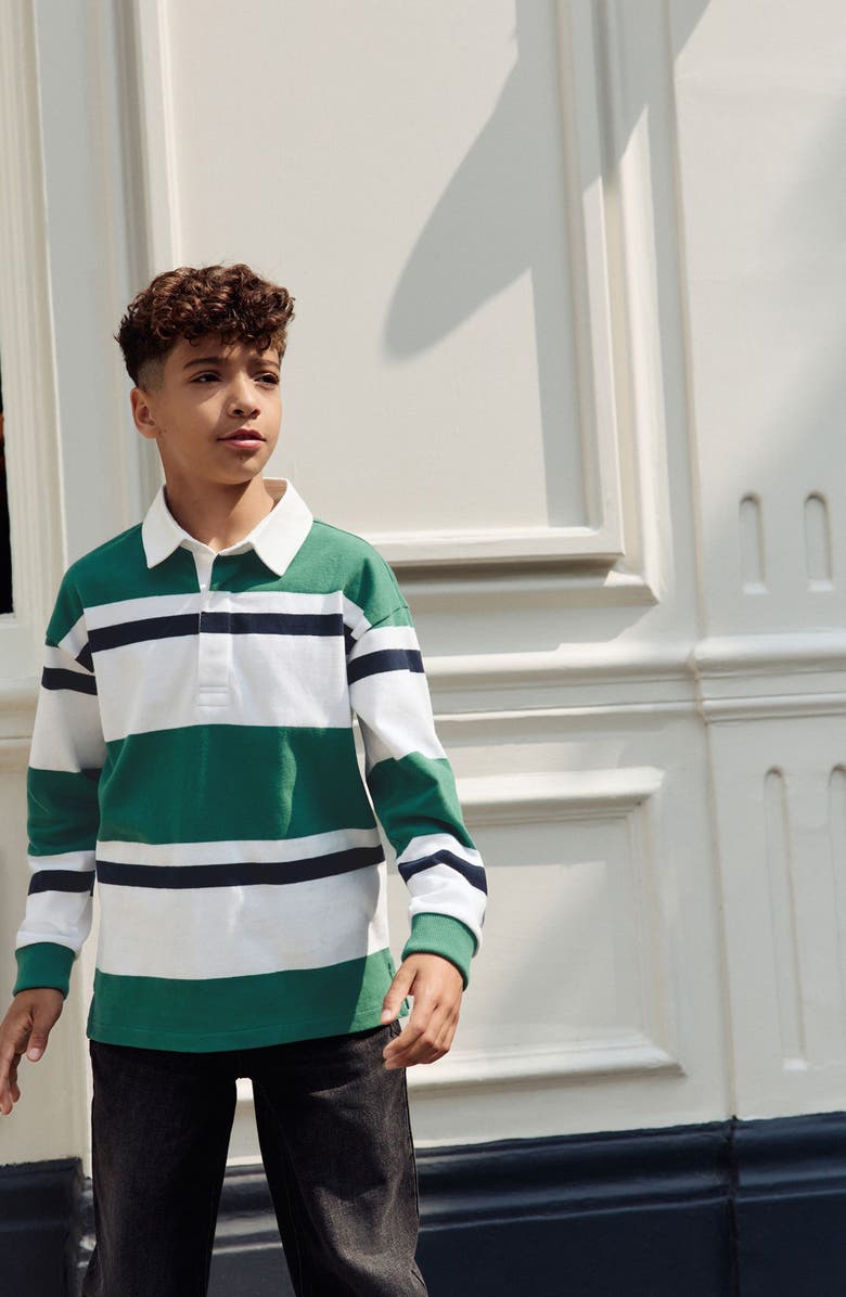 NEXT Kids' Stripe Cotton Rugby Shirt, Alternate, color, Green