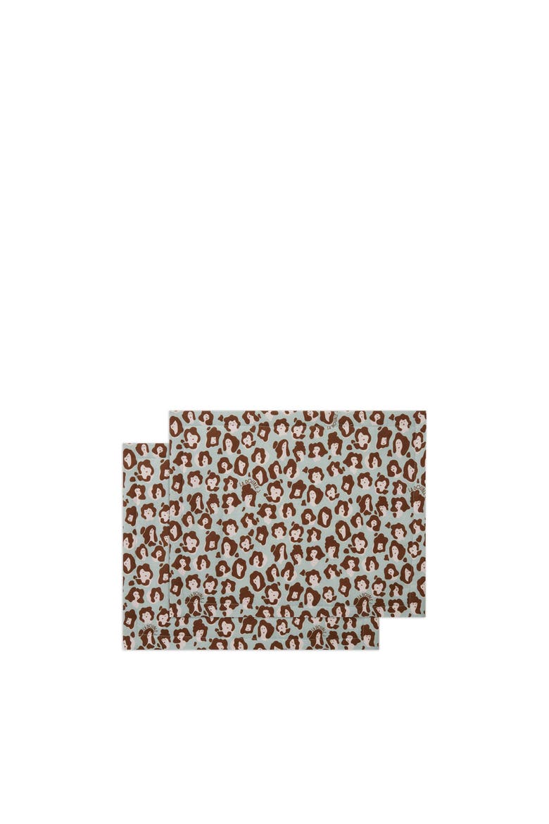 Placemats Set Of 2 (35X45) Lady Leopard Acqua Acquamarin, Main, color, Lady Leopard Acqua Acquamarin