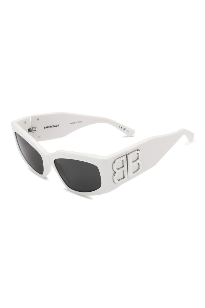 57mm Wrap Sunglasses, Alternate, color, WHITE WHITE GREY
