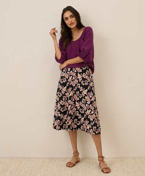 Pact Organic Cotton Fit & Flare Midi Skirt In Scattered Posies Black
