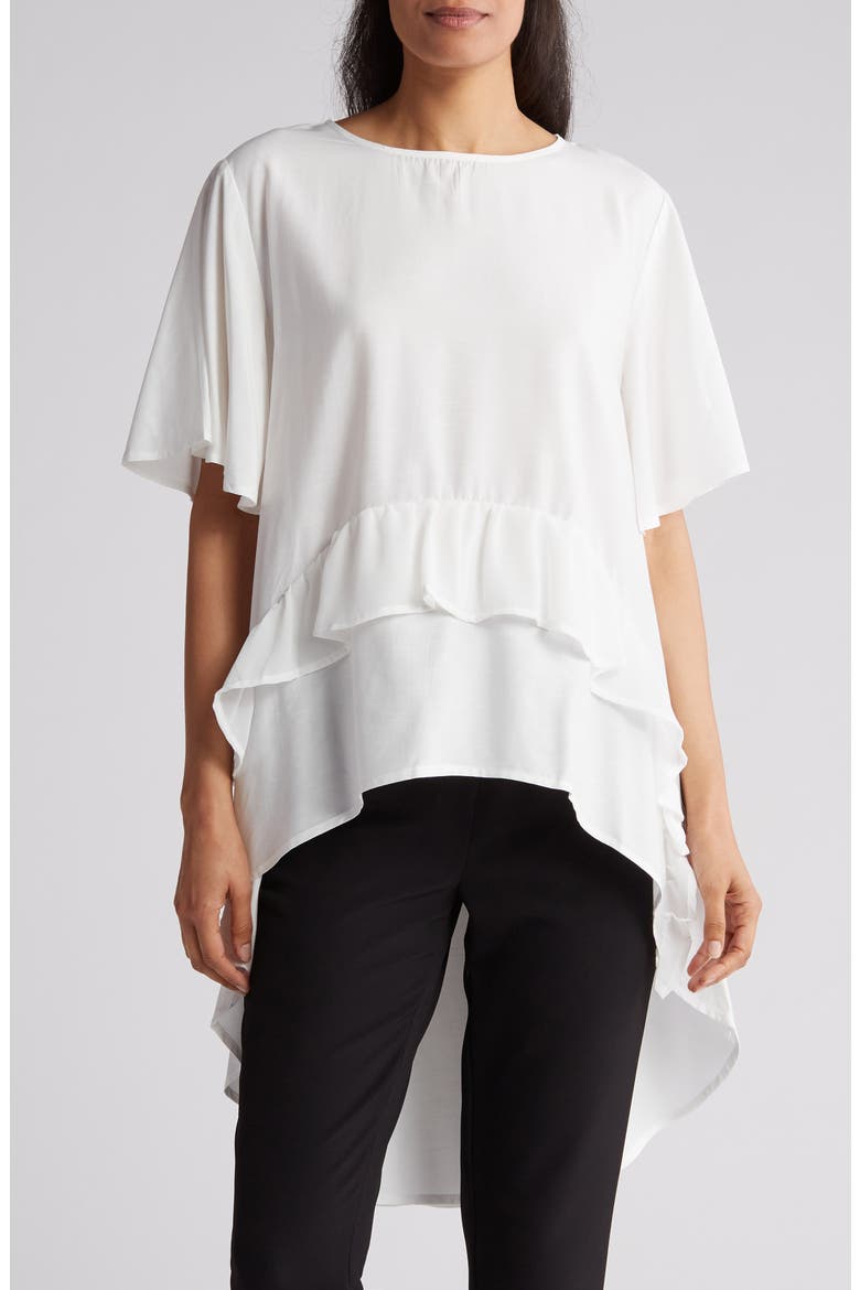 Ruffle high-Low Tunic Top, Main, color, WHITE