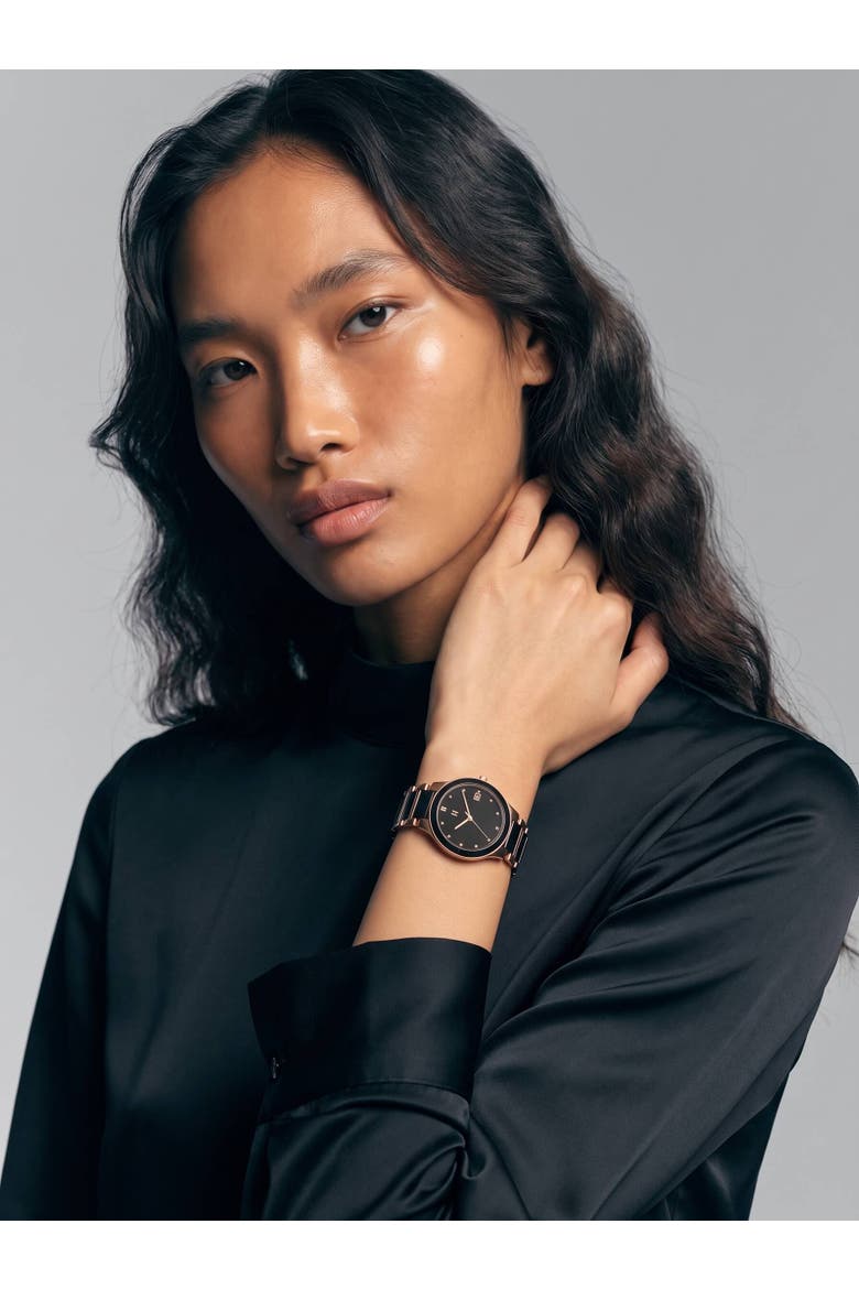 Petite Link Miracle Ceramic Bracelet Watch, 34MM, Alternate, color, Brilliant Black/ Rose Gold