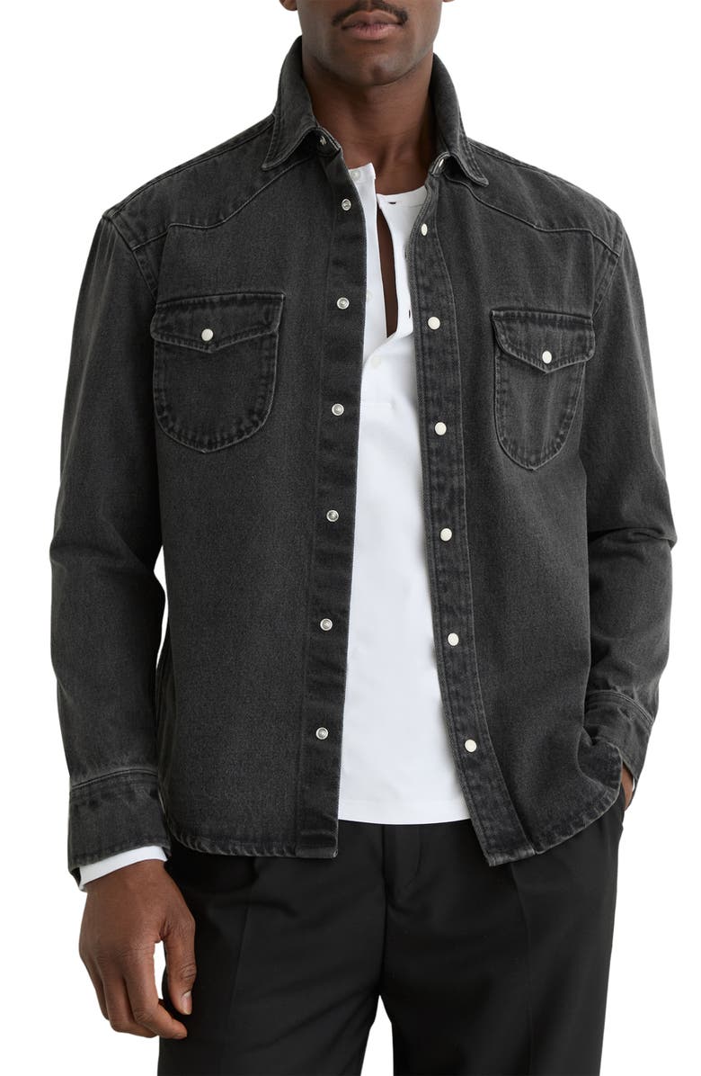 Reiss Finley Denim Snap-Up Shirt, Main, color, Washed Black