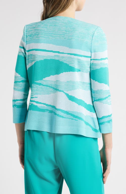 Shop Ming Wang Heritage Fit Jacquard Knit Jacket In Emerald Awe/calypso Blue