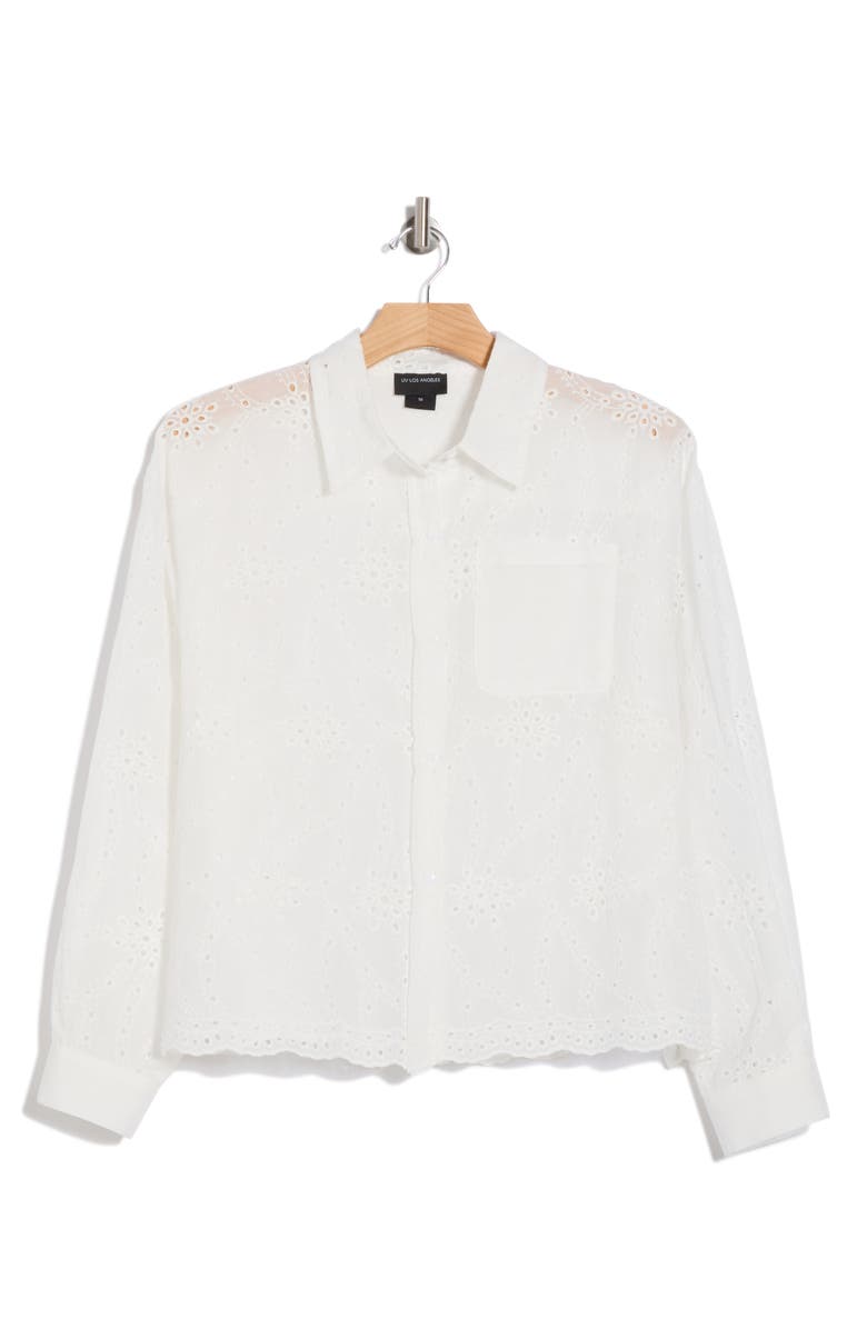 Forgotten Grace Embroidered Eyelet Long Sleeve Button-Up Shirt, Alternate, color, White