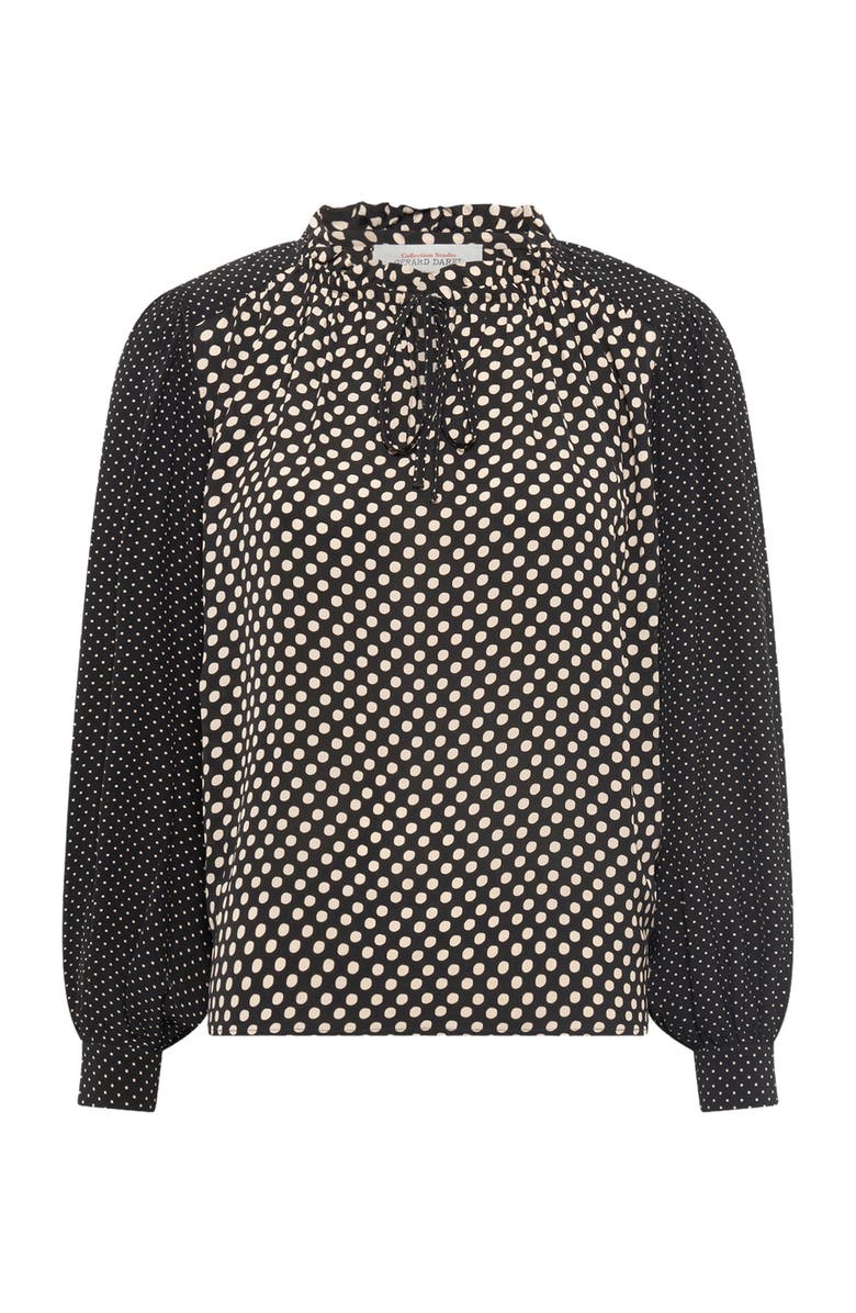 GERARD DAREL Arielle Tie Neck Polka Dot Blouse, Alternate, color, Black