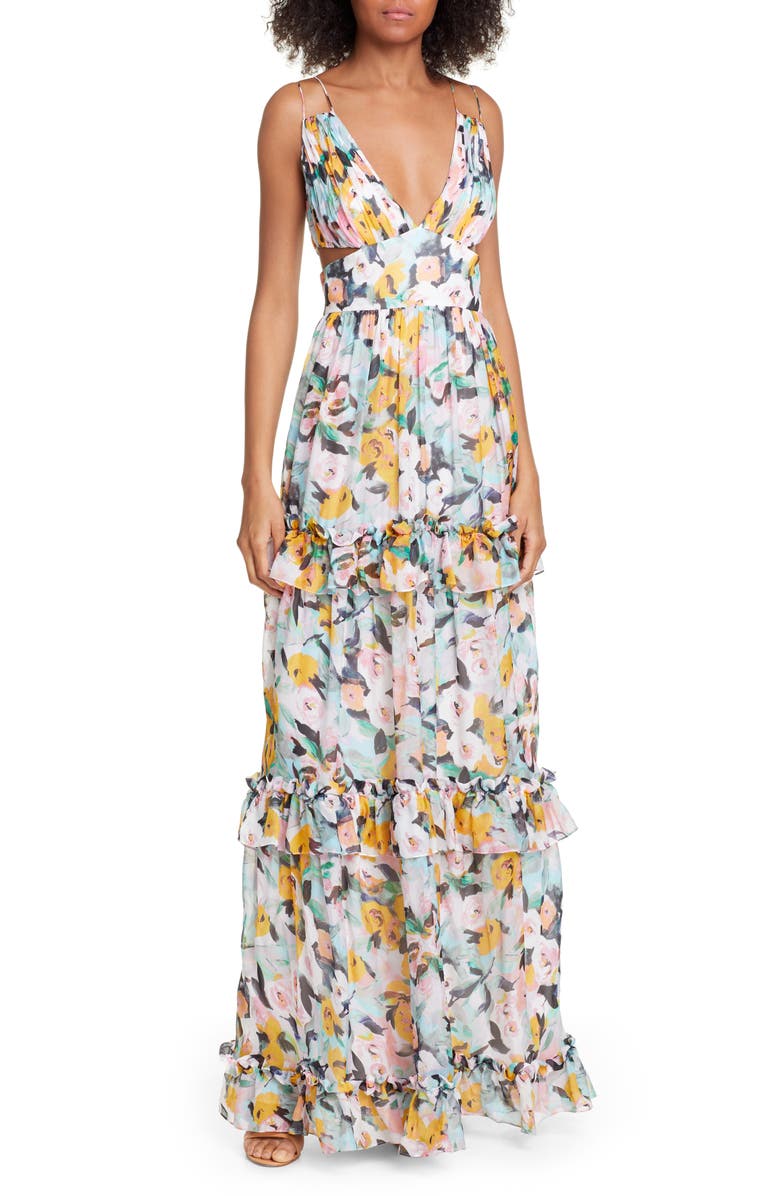 AMUR Drew Floral Print Evening Dress, Main, color,