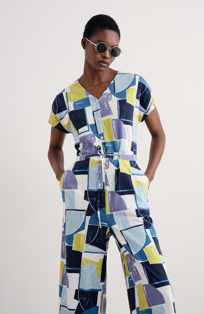 Seasalt Cornwall Rose Trellis Wide Leg Jumpsuit, Alternate, color, Block Shapes Bilberry