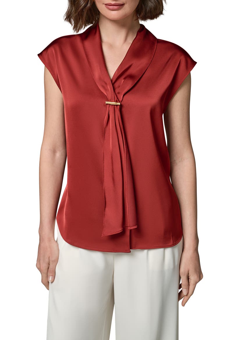Bar Detail Satin V-Neck Blouse, Main, color, SUNBAKED