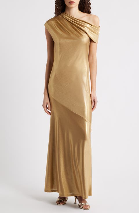 Metallic One Shoulder Gown