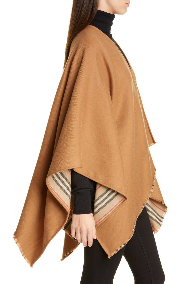Icon Stripe Reversible Wool Cape, Alternate, color, FLAXSEED